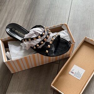 Wild Diva Black and Gold Studded Sandals